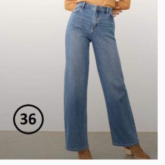 NWT medium wash super high-rise retro wide leg Jeans current styling, up-to date - Picture 1 of 5